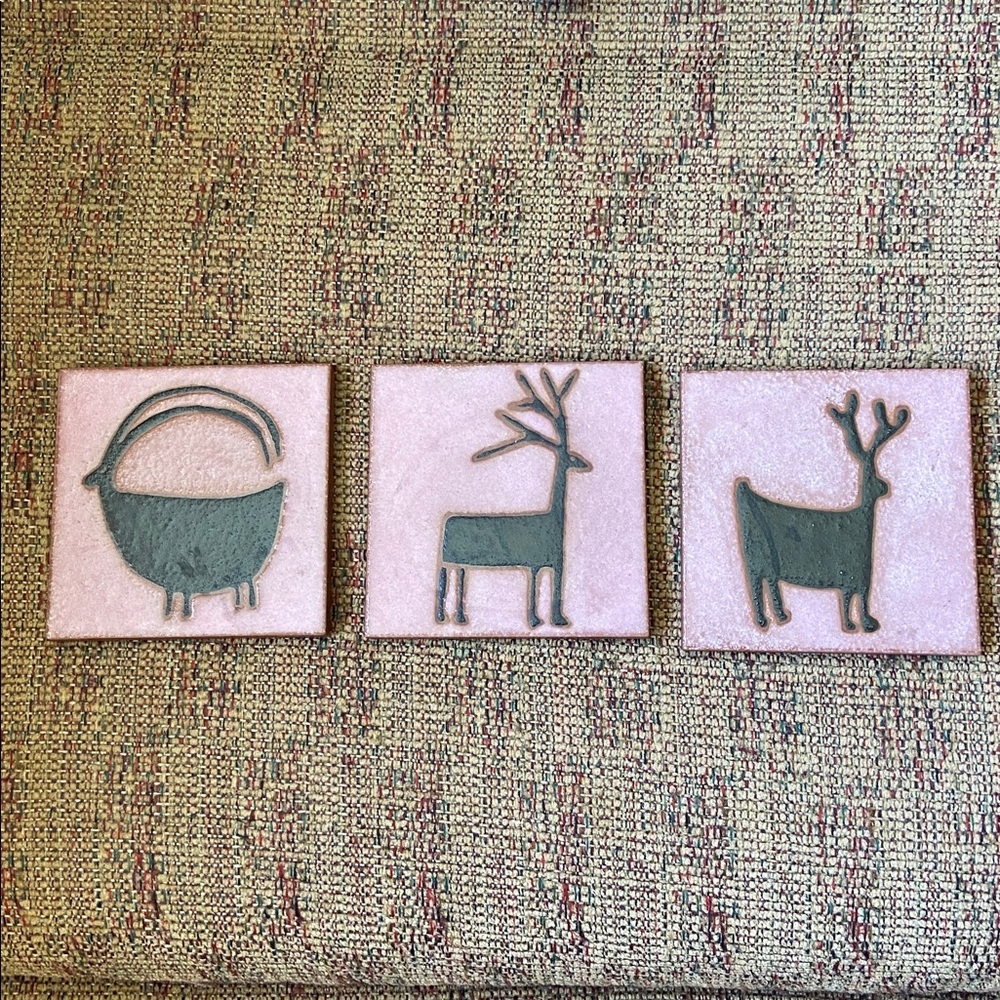 Three Cottoveneto Coasters,Tiles, Made in Italy, Animals Southwestern Design.
